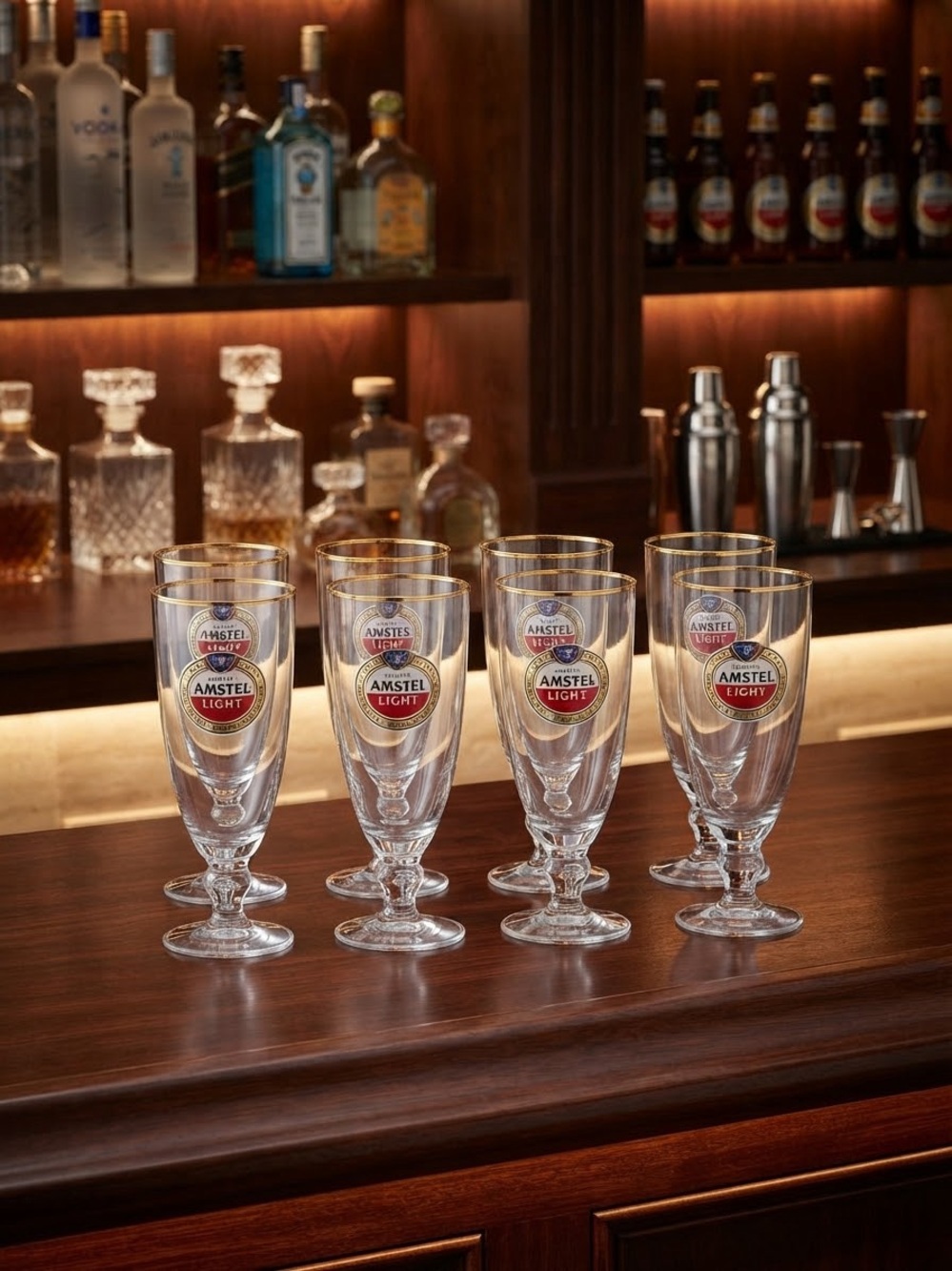 Gold-Rimmed Beer Glasses — Set of 6